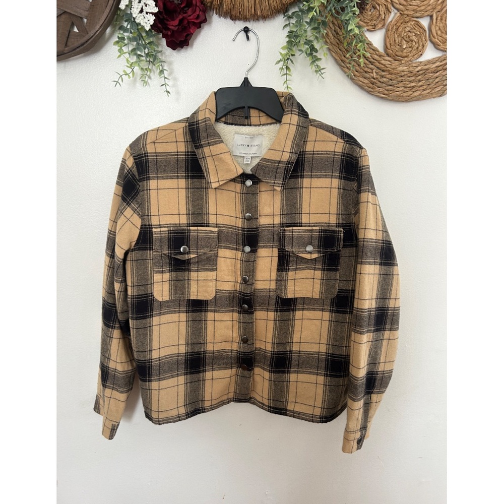 Lucky Brand Tan and Black Plaid shacket size M